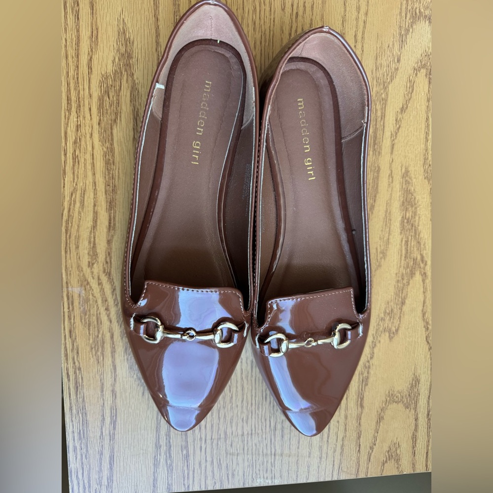 Madden Girl Glossy Brown Flats